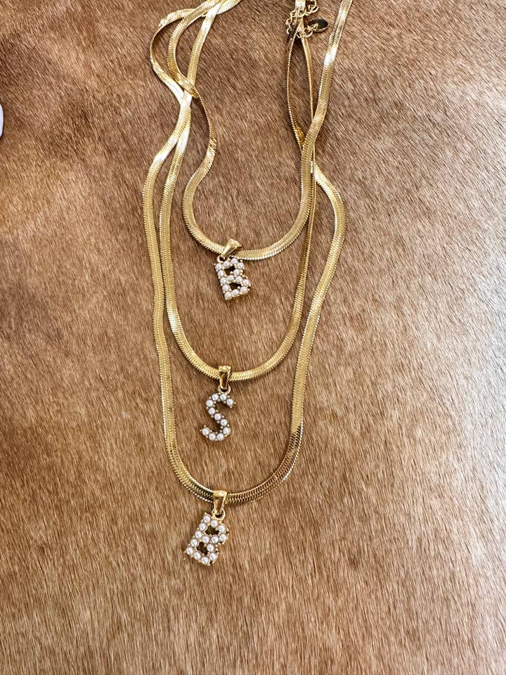 TOP SELLER PACK - Ari Pearl Letter on Herringbone Necklace for wholesale by mila + stevie