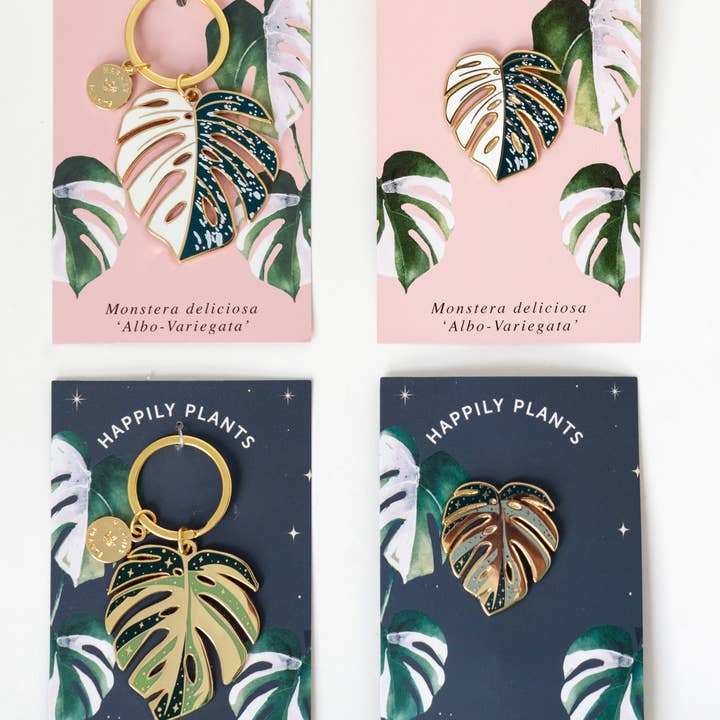 Happily Plants - Vendita all'ingrosso Portachiavi - Unisex - Portachiavi a forma di pianta Monstera «Thai Constellation», regalo per piante