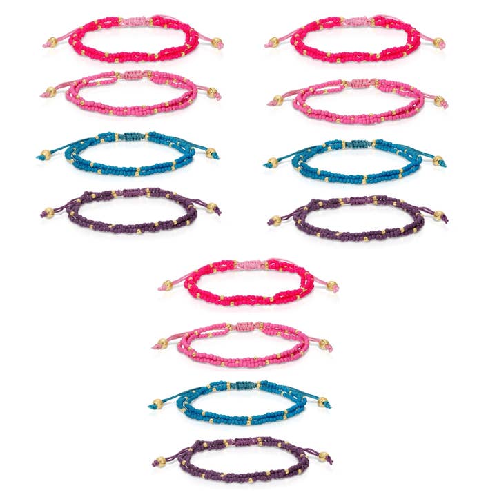 Splendid Iris - Wholesale Beaded Bracelet - 2mm Assorted Triple Adjustable Seed Bead Bracelets3