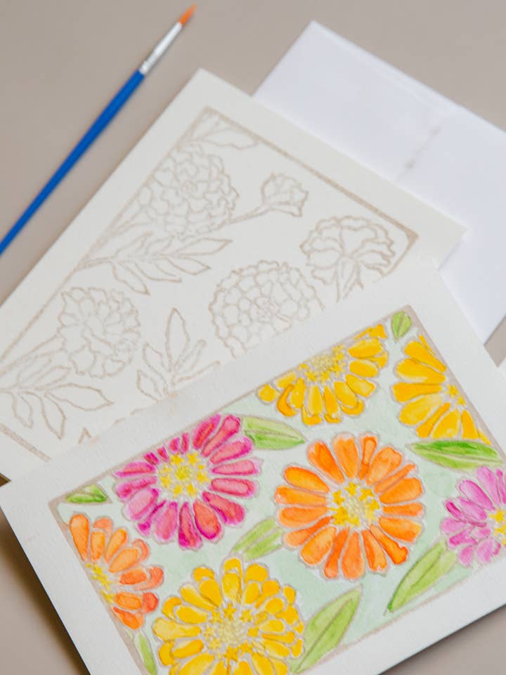 5x7 Zinnia Watercolor Art Card Kit for wholesale by Ashes & Arbor