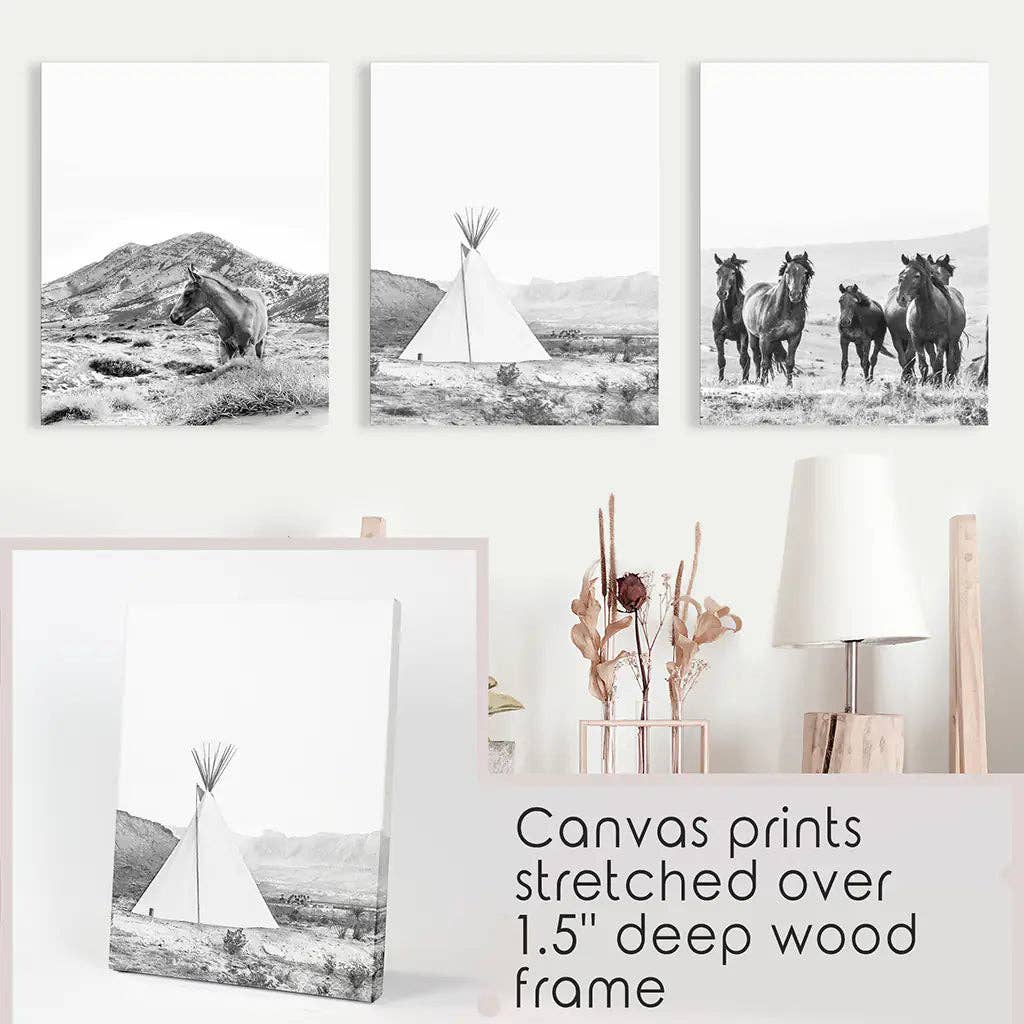 Art Lane - Wholesale Art Print - Black White Western Wall Art. Desert, Horses, Tepee Poster10