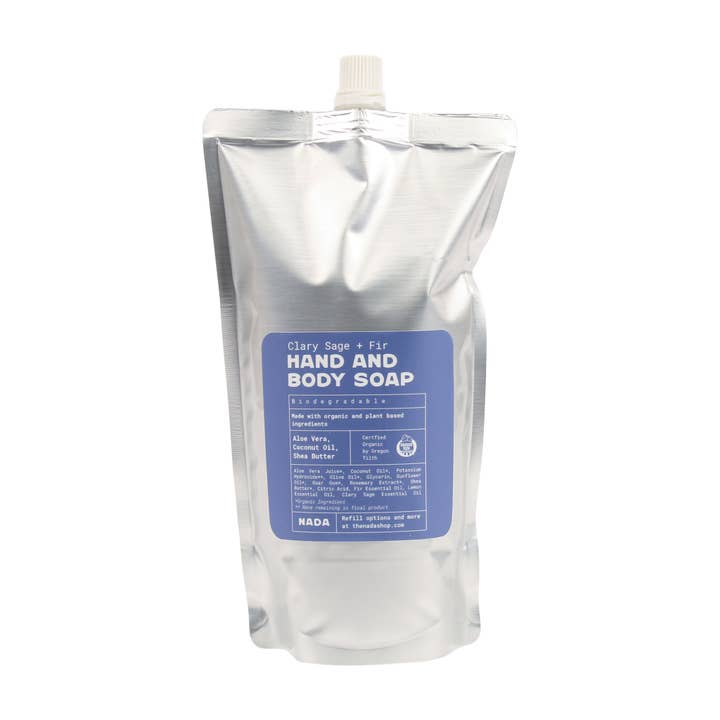 Organic Hand and Body Soap Clary Sage + Fir Refills for wholesale by The Nada Shop