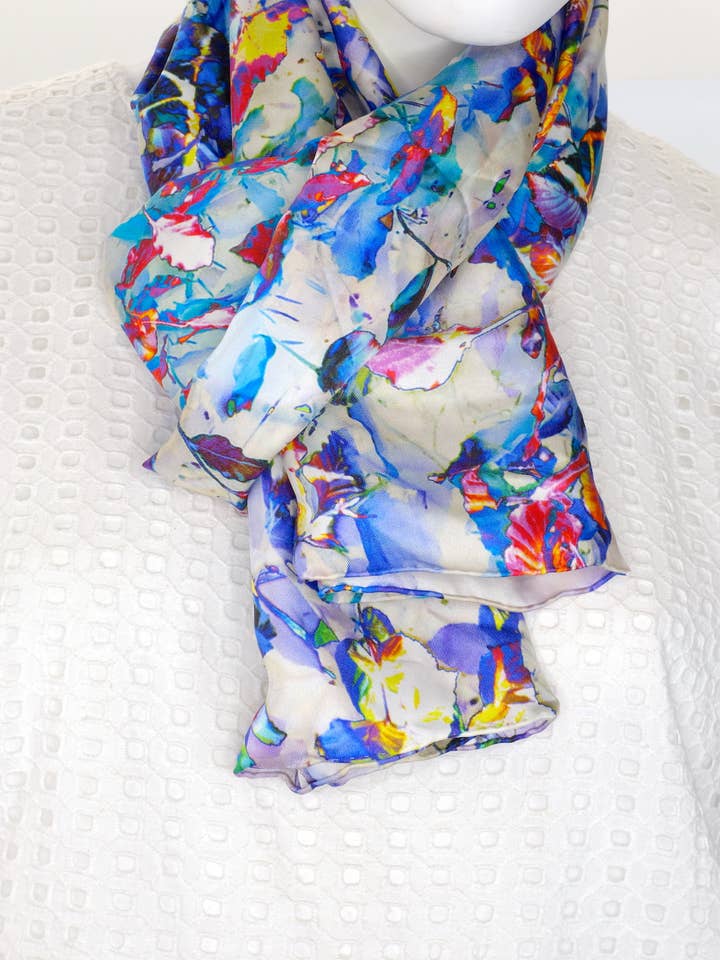 Silk Twill Scarf “Cloudehill Seasons-TW” 150cmX50cm for wholesale by Bluyonda Silk Scarves