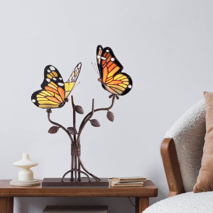 River of Goods - Wholesale Accent/Desk Lamp - 20.5"H Amelia Stained Glass Butterfly Table Lamp