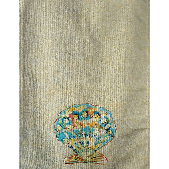 Teal Scallop Shell Beach Towel for wholesale by Betsy Drake Interiors