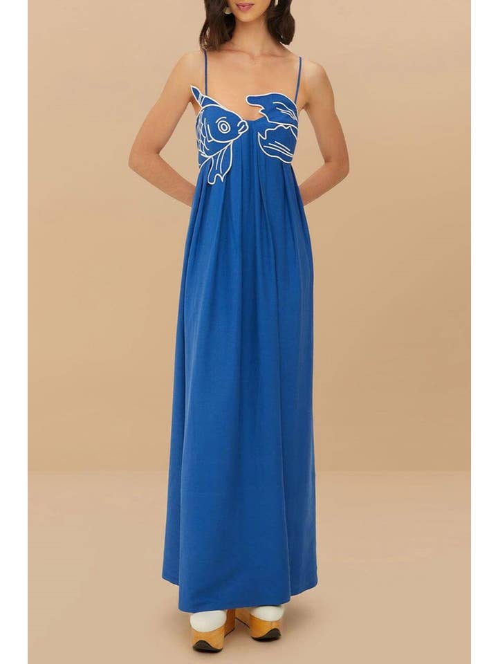 Rosa Clothing - Wholesale Dress - Women's - Vivid goldfish embroidered strappy maxi dress