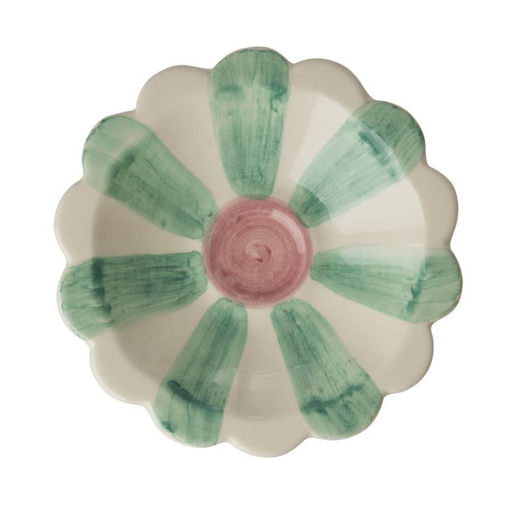 RicebyRice - Vente Bols à condiments/sauces - Bol en céramique pour tremper les fleurs avec des rayures peintes à la main en vert doux0