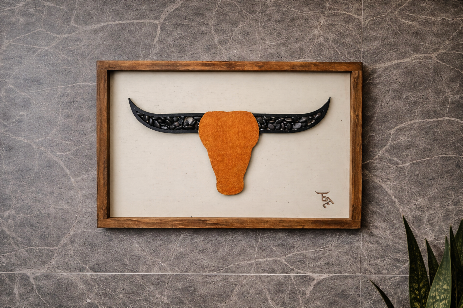 Ember & Elm Home Decor & More - Wholesale Art Print - Turquoise Longhorn Wall Art | Cowhide Face & Rustic Frame2