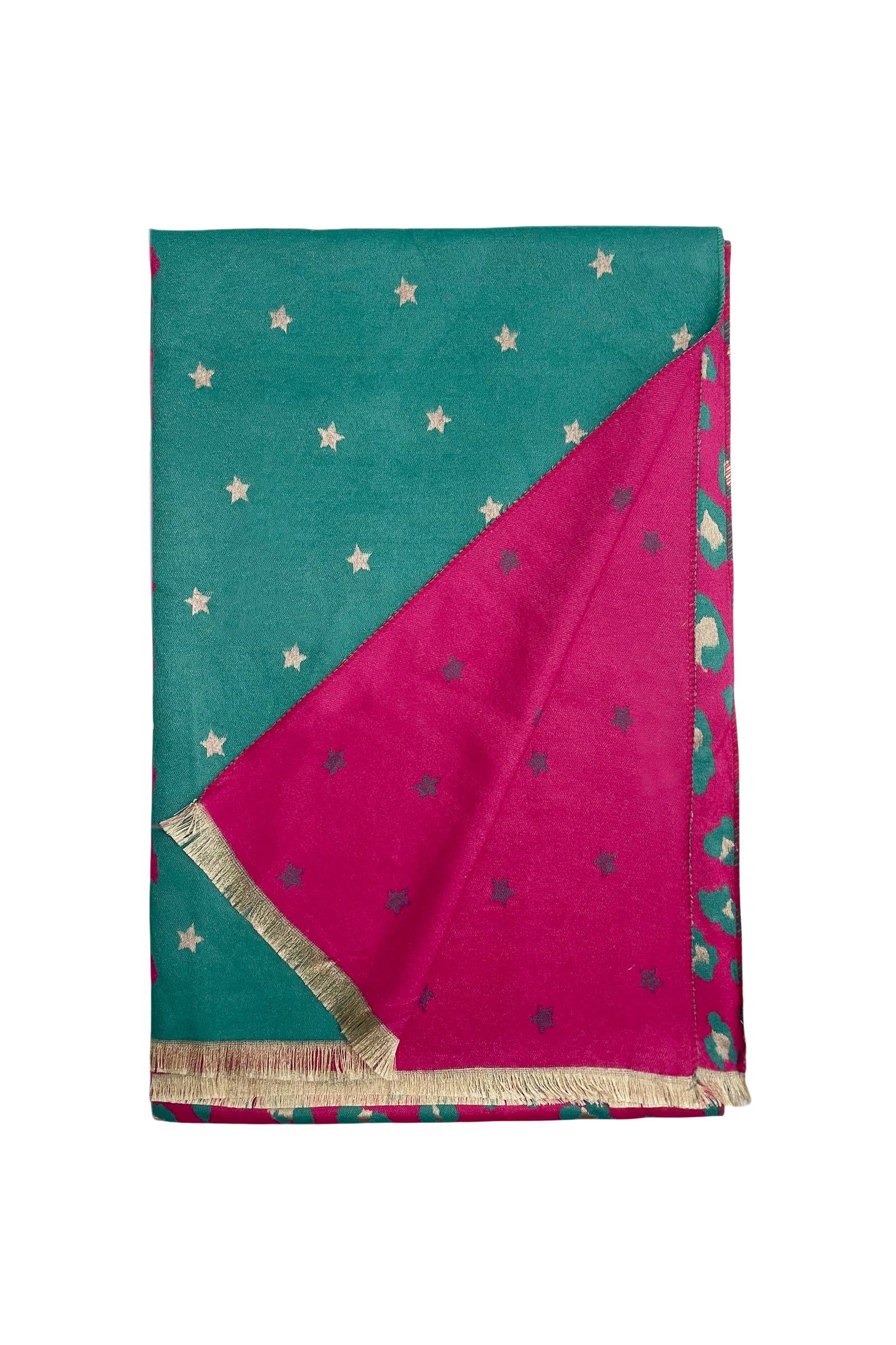 Fashion Scarf World – wholesale Halsduk - Dam – Stjärn- och leopardmönstrad vändbar scarf med fransar14