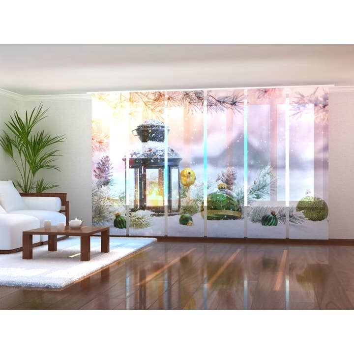 Lot de 6 rideaux de lanterne de Noël avec branches de sapin et neige - pour la vente par IlyDecor