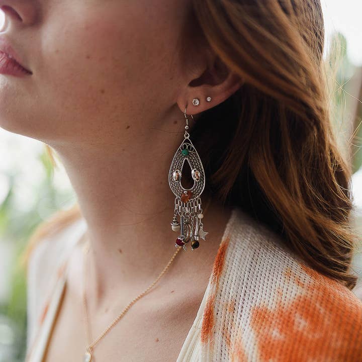 Leto Accessories - Wholesale Dangle earrings - Carnelian Stones and Beaded Teardrop Earrings