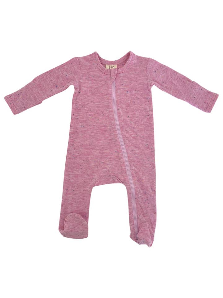 SIIX Collection - Wholesale Jumpsuit - Baby - Pink Speckle / 2-Way Zip Footie