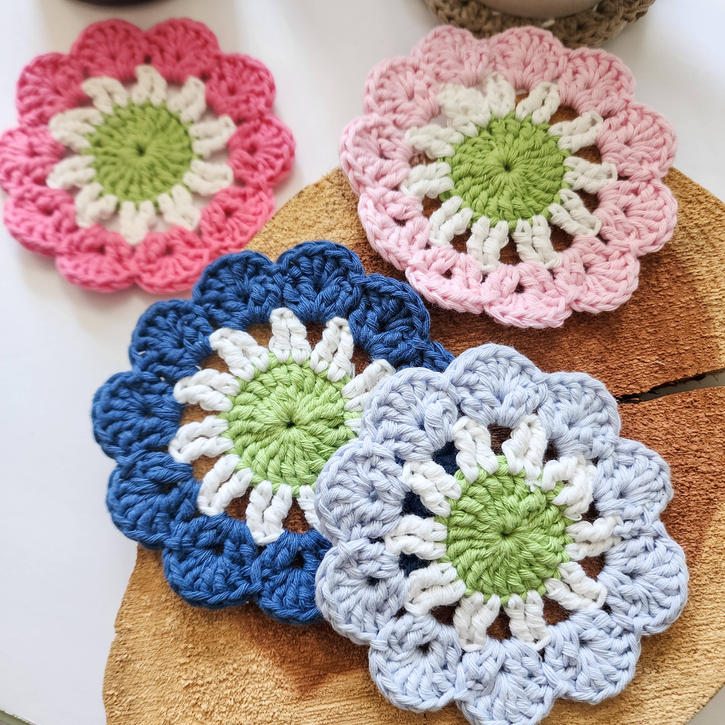 Handmade By Uruba - Wholesale Coasters - Cotton Coasters, Floral inspired Handwoven Coaster set11