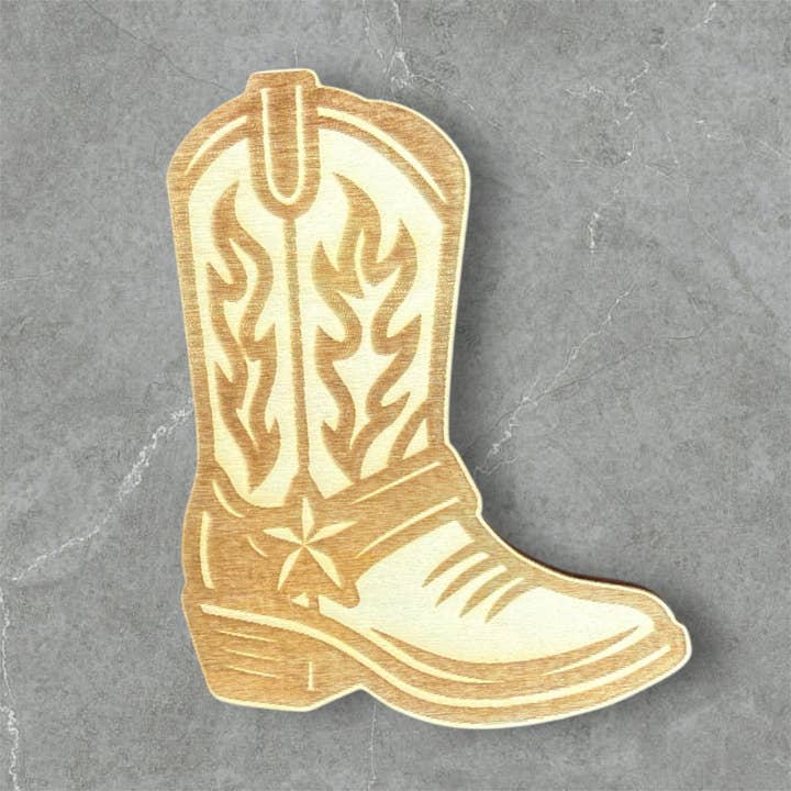 Cowgirl Boot Wood Magnet for wholesale by Daisy Ridge