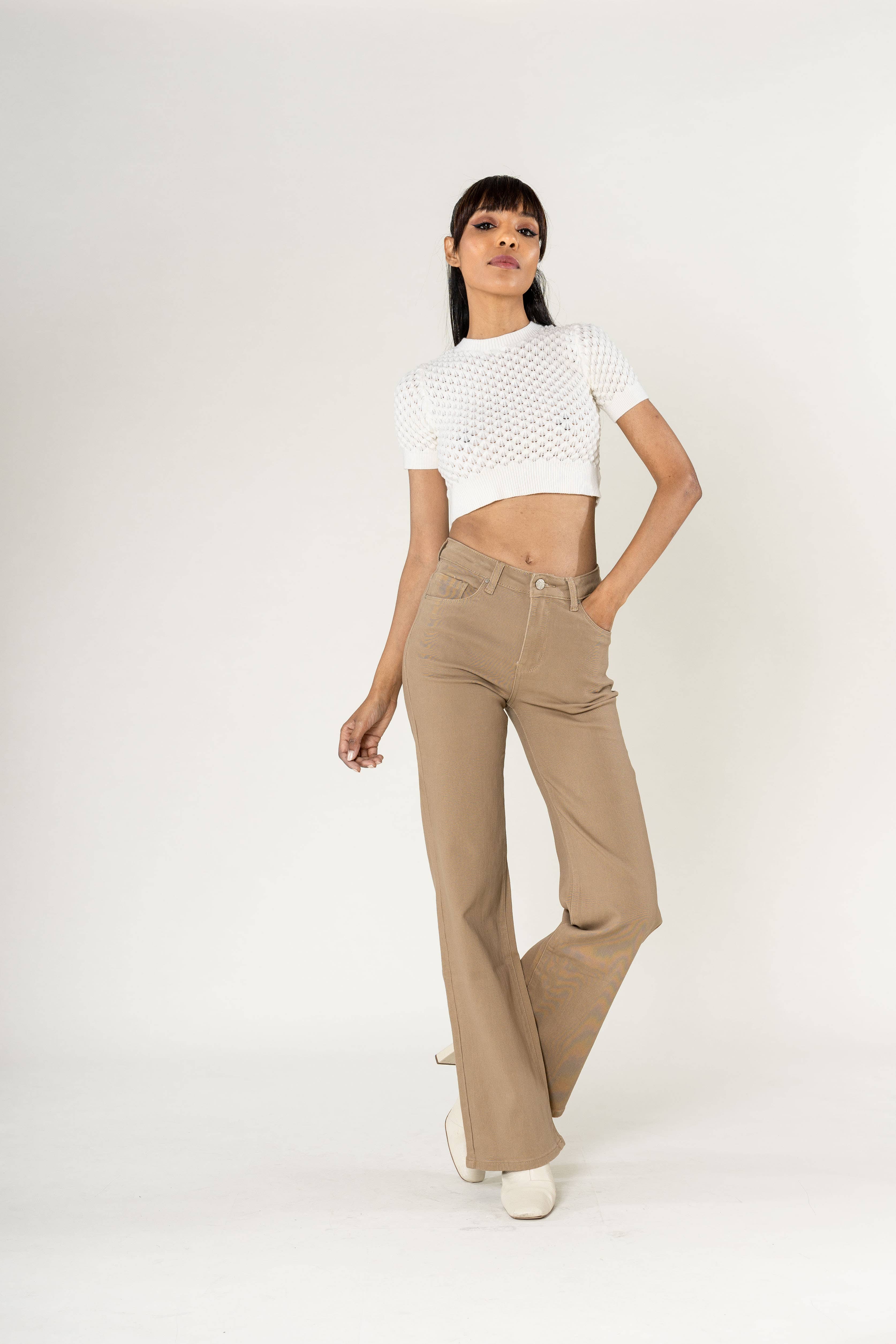 Nina Carter - Vendita all'ingrosso Jeans - Donna - Jeans a vita alta a zampa con tessuto elasticizzato P08026