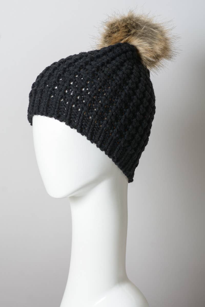 Leto Accessories - Vente Bonnet – femme - Bonnet en tricot texturé avec pompon — Idéal pour l'automne et l'hiver8