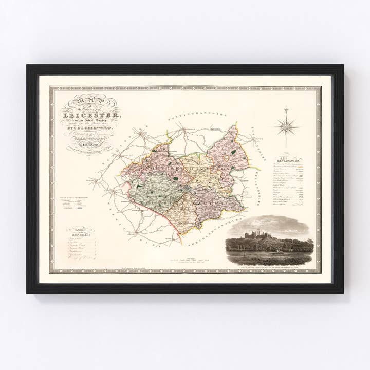 Vintage Map of Leicester England, 1830 for wholesale by Ted's Vintage Art