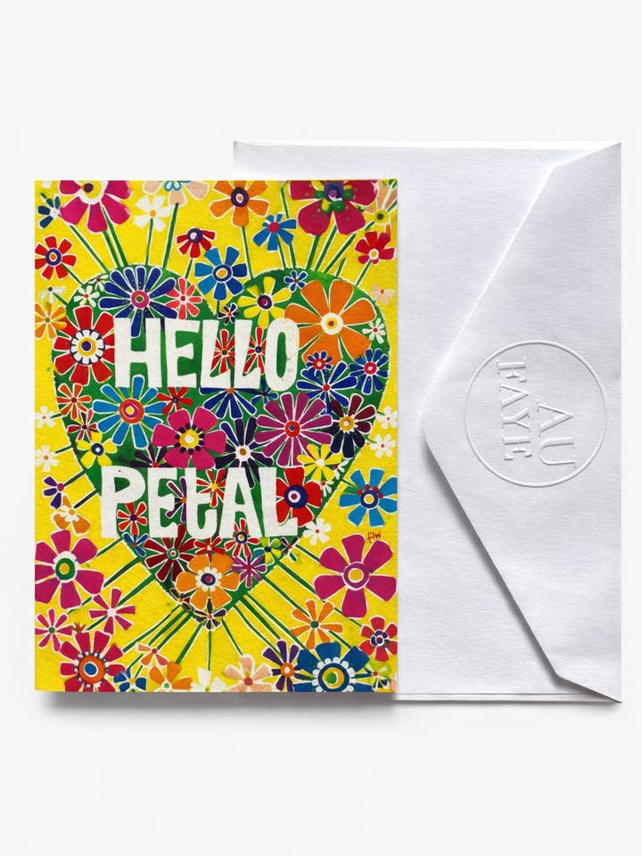 Hello Petal A6 Floral hand painted greetings card for wholesale by Au Faye