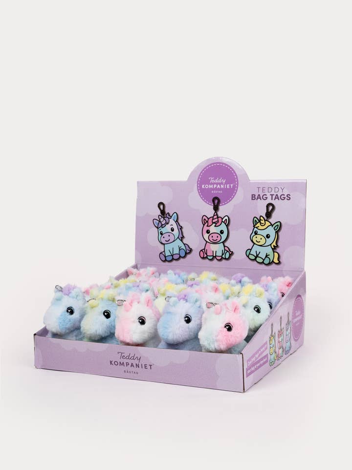 Étiquette de bagage, Licornes, Arc-en-ciel, 3 diff. pour la vente par Teddykompaniet