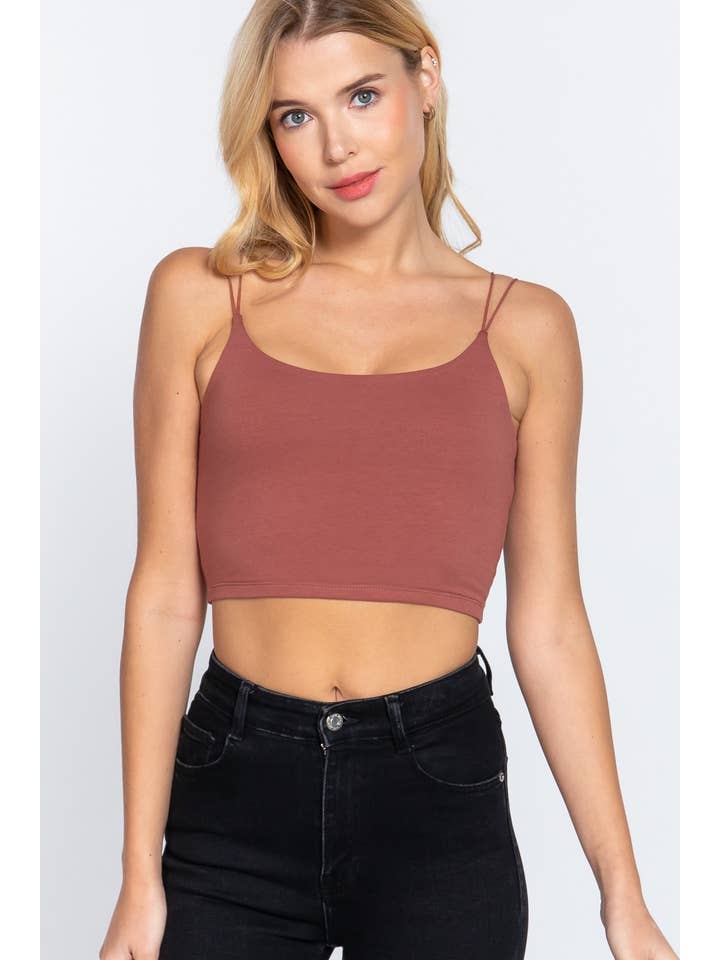 Active Basic | Active USA - Wholesale Camisole - Women's - Elastic Strap Two Ply Knit Cami Crop Top