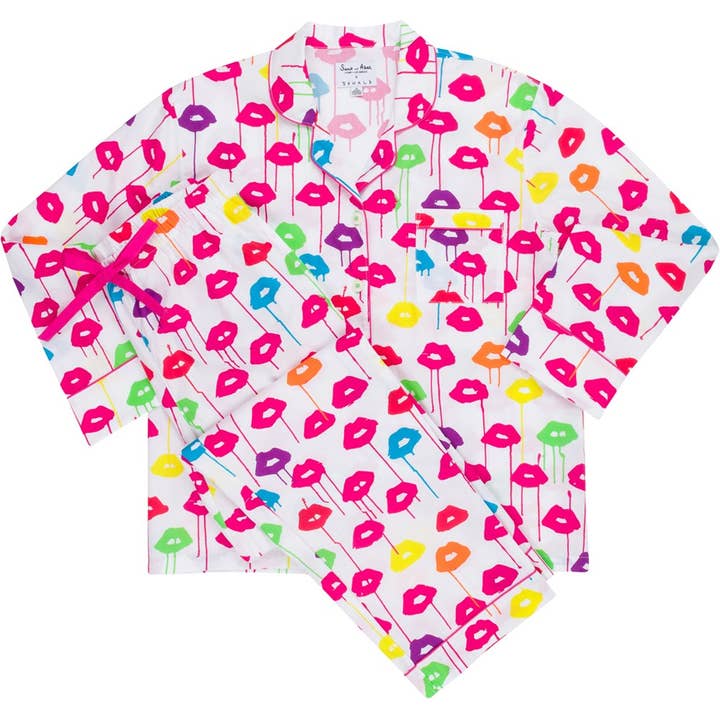 Women's Drawbertson Drippy Lips Long PJ Set for wholesale by Sant and Abel