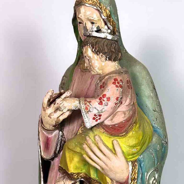 Très grande statue antique vietnamienne de sainte catholique Marie et Jésus pour la vente par The Niger Bend