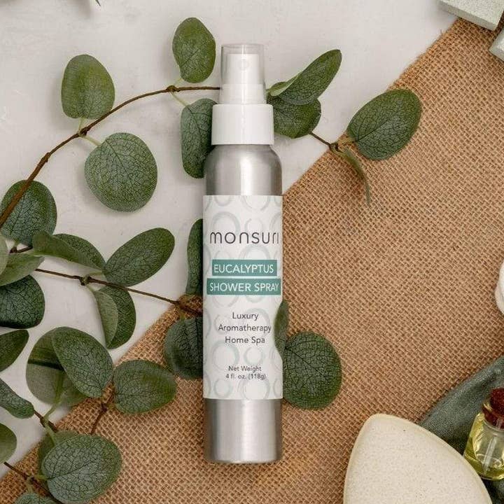 Eucalyptus + Peppermint Aromatherapy Shower Spray (4oz) for wholesale by Monsuri
