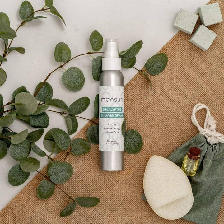 Eucalyptus + Peppermint Aromatherapy Shower Spray (4oz) for wholesale by Monsuri