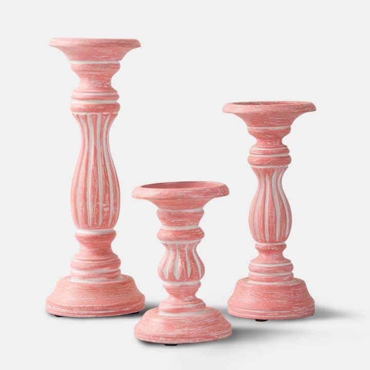 Rose Reverie Pillar Candleholder Set for wholesale by Mela Artisans