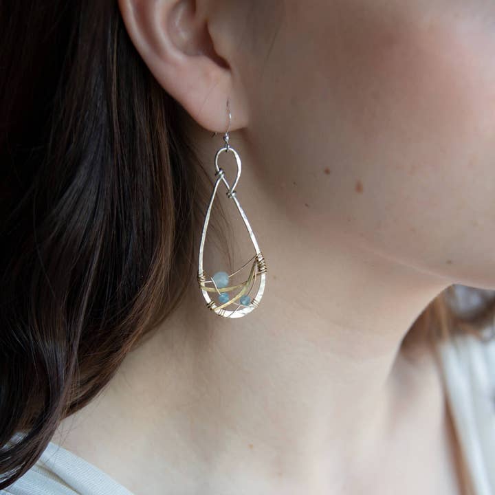 Boucles d'oreilles filées aigue-marine E80051 pour la vente par Art by any Means Jewelry