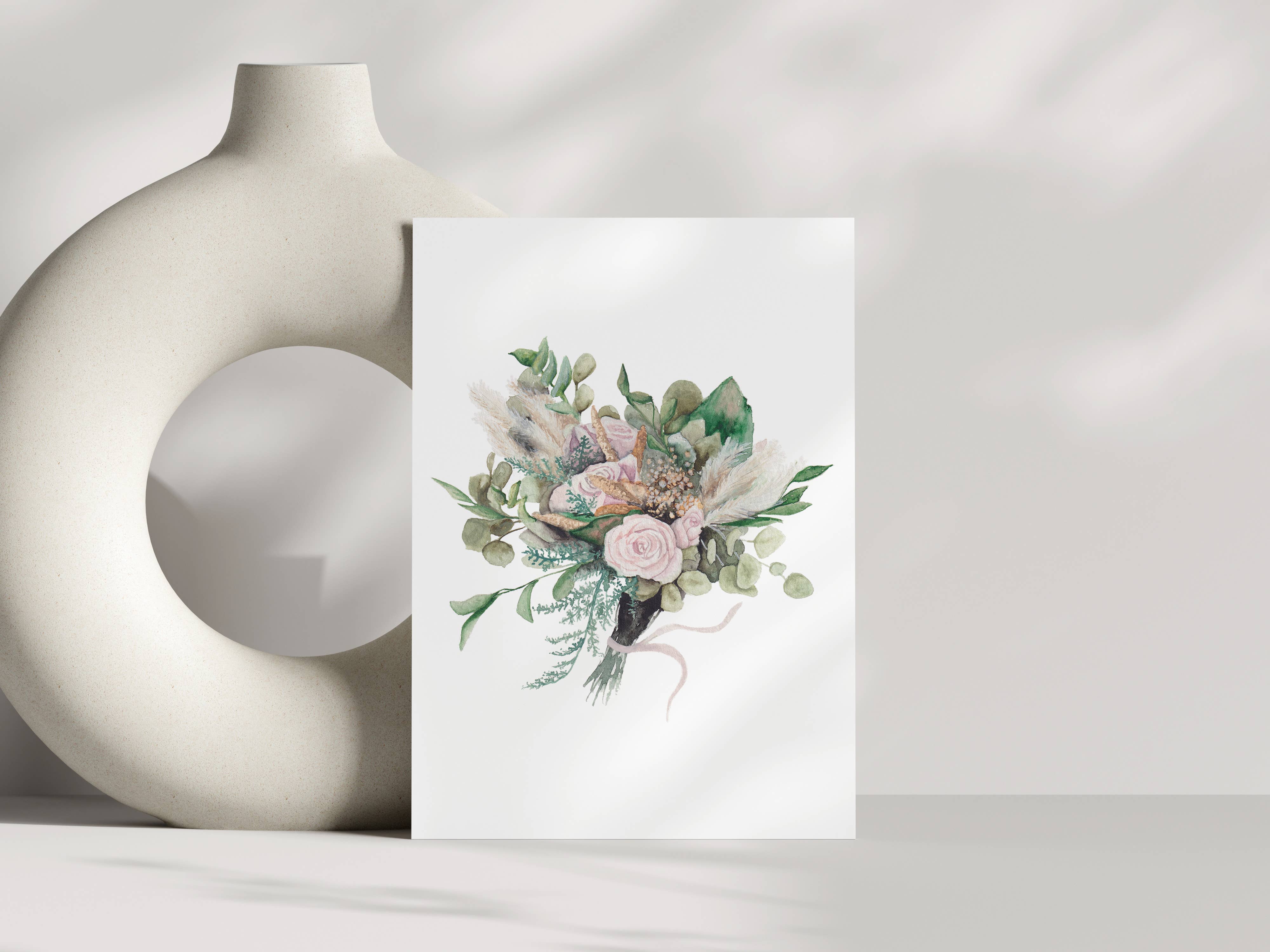 Liz Pope Designs - Vendita all'ingrosso Biglietti di auguri generici - Bouquet di rose, biglietto dipinto a mano ad acquerello, biglietto di nozze2