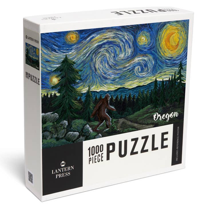 1000 PIECE PUZZLE Oregon, Starry Night, Bigfoot for wholesale by Lantern Press