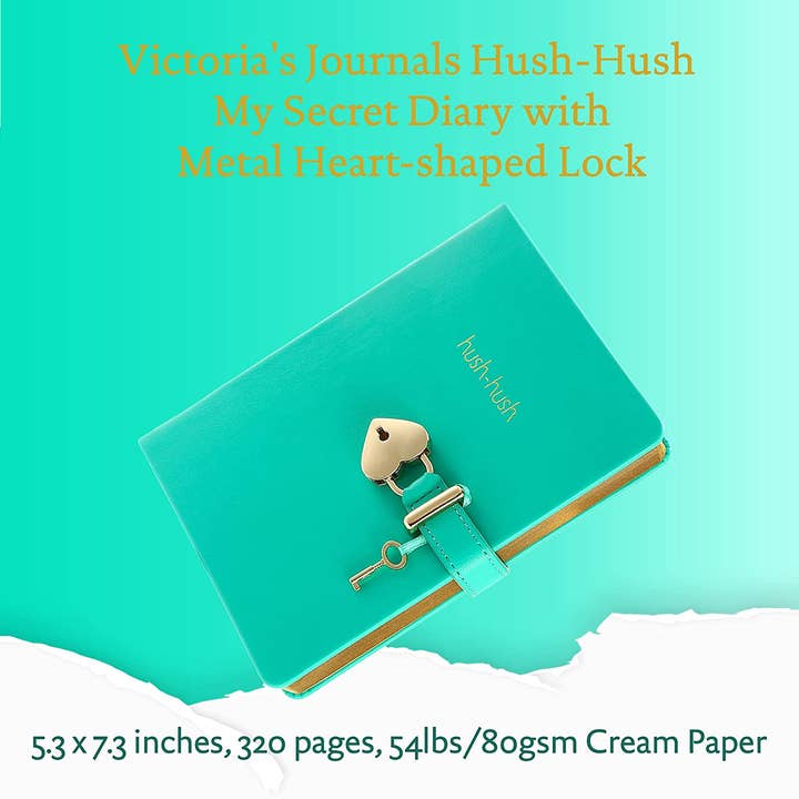 Victoria's Journals - Wholesale Journal/Diary - Kids - Heart Lock Diary for Girls with Key, Vegan Cover (Mint)
