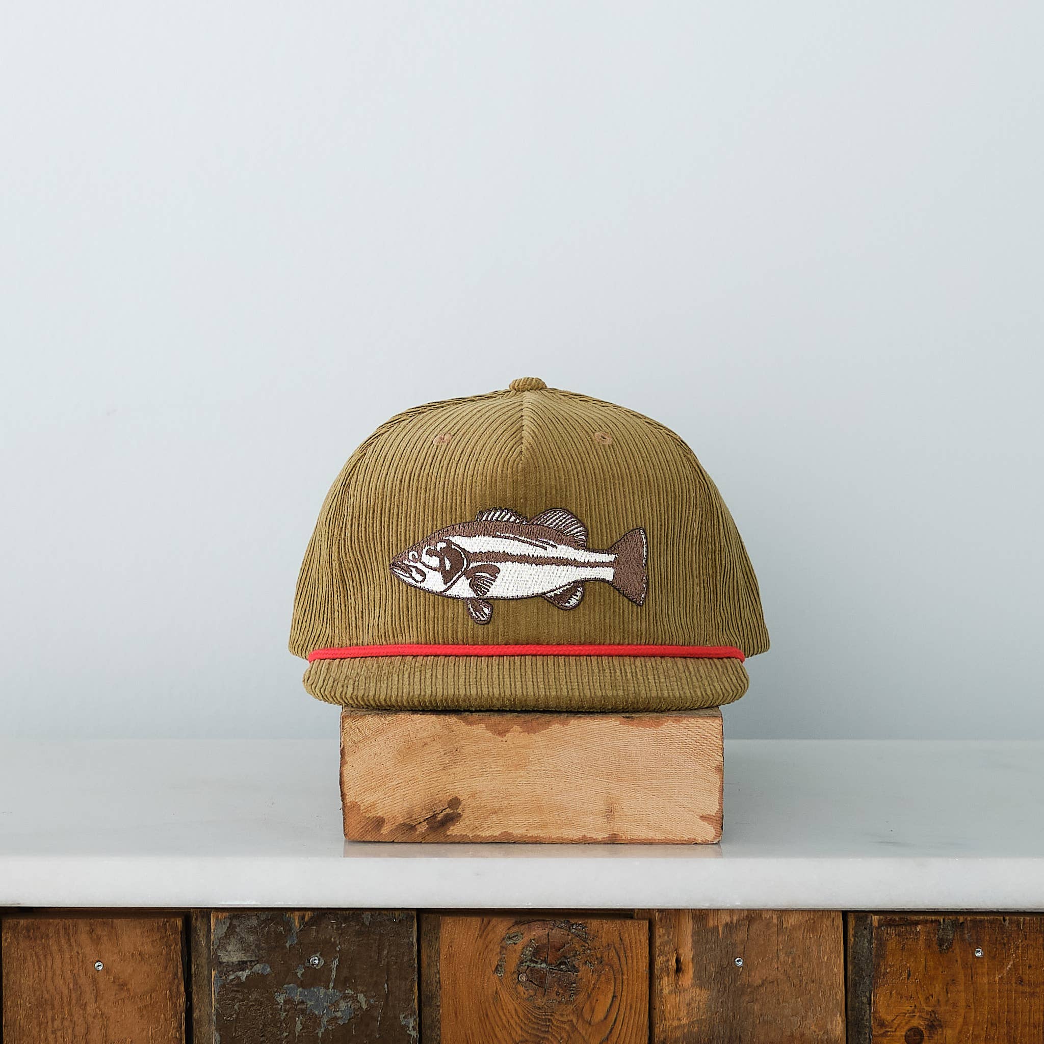 Vital Industries – wholesale Flat-brimmed cap – Unisex – Bass Fish Patch Snap back cap, Olive Cord
