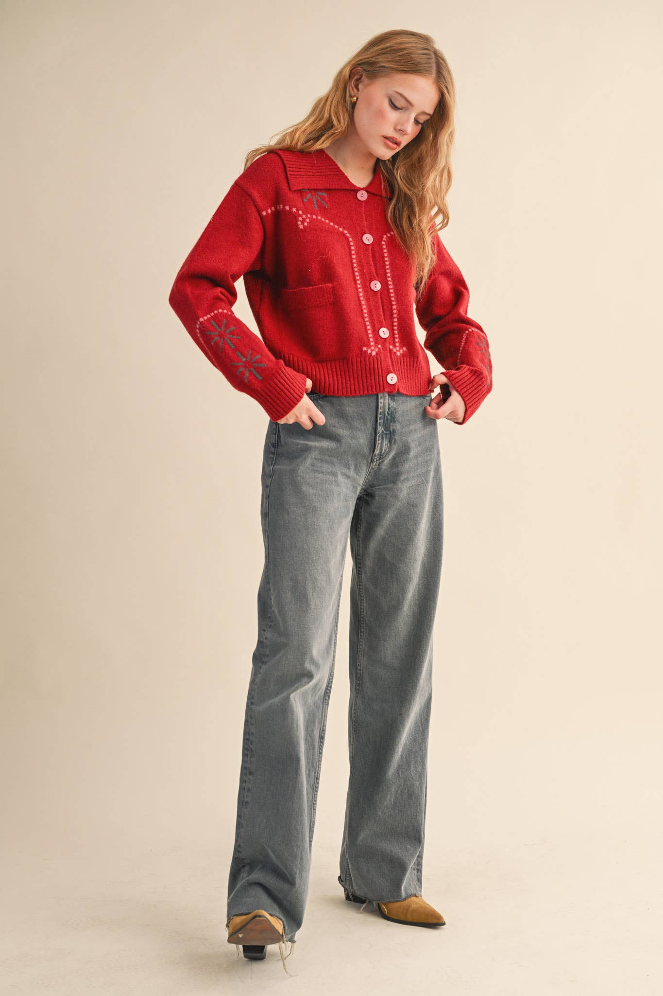 &MERCI - Wholesale Cardigan - Women's - WESTERN DESIGN SWEATER CARDIGAN MSW112175