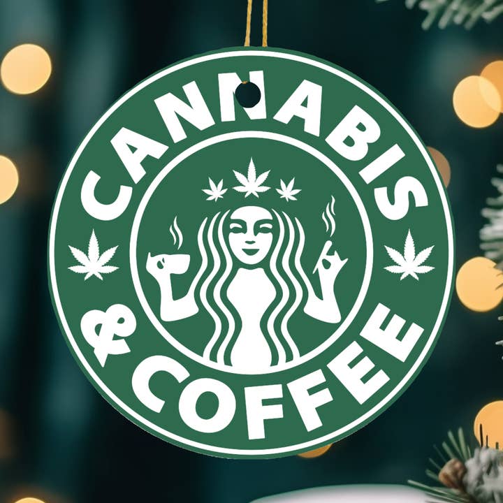 Cannabis And Coffee Hemp Hippie Christmas Ornament for wholesale by Sister Ray