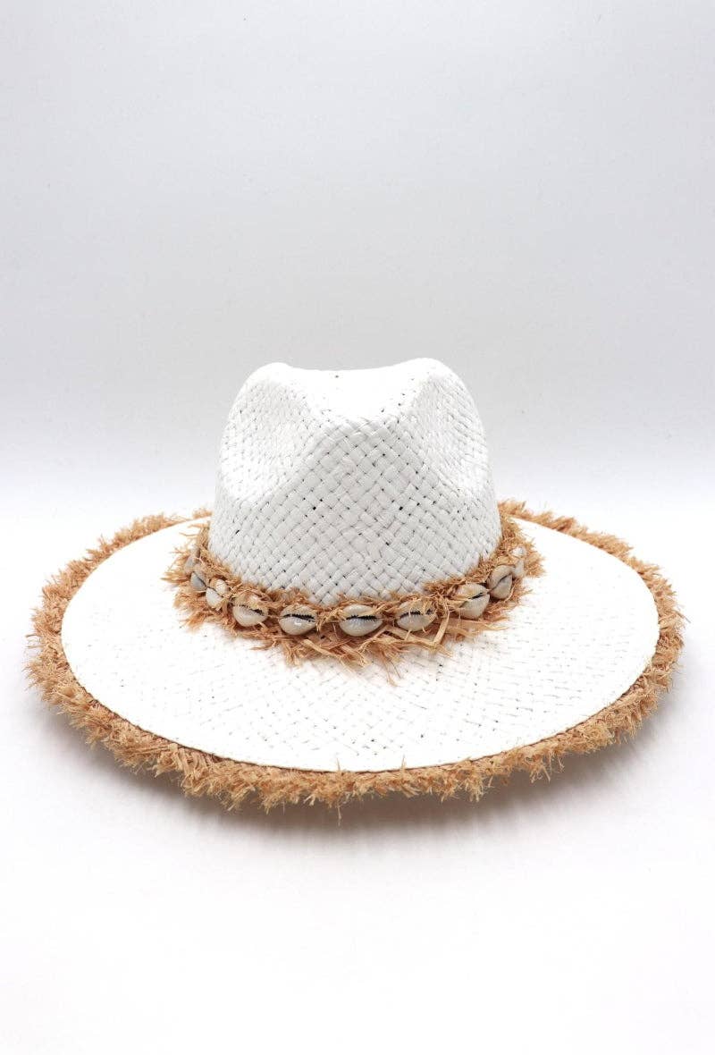 LIL' MOON - Venta al por mayor Sombrero de paja - Mujer - Sombrero con bordes deshilachados y conchas ajustable, talla única2