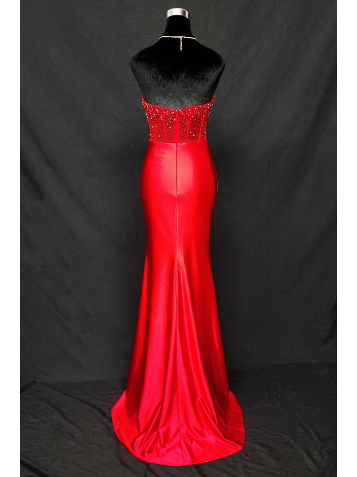 Chicas - Vente Robe de soirée – femme - Robe bustier en satin avec corset à perles et sequins C83126