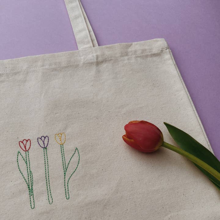 embroidered tulip tote bag for wholesale by HemmorBroids