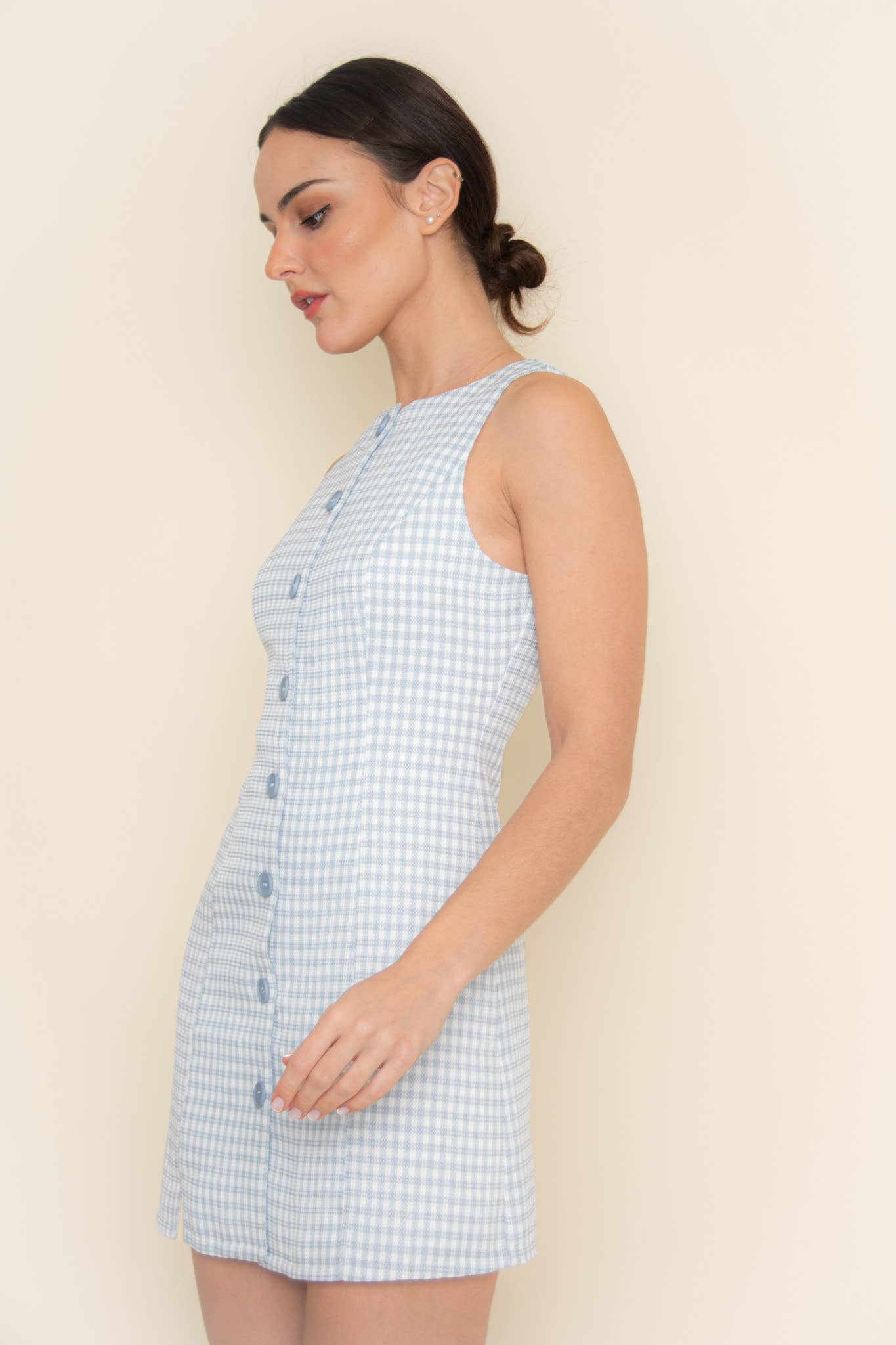 Fore Collection - Wholesale Dress - Women's - GINGHAM CHECKER BUTTON CLOSURE TANK MINI DRESS-DI9935FO30