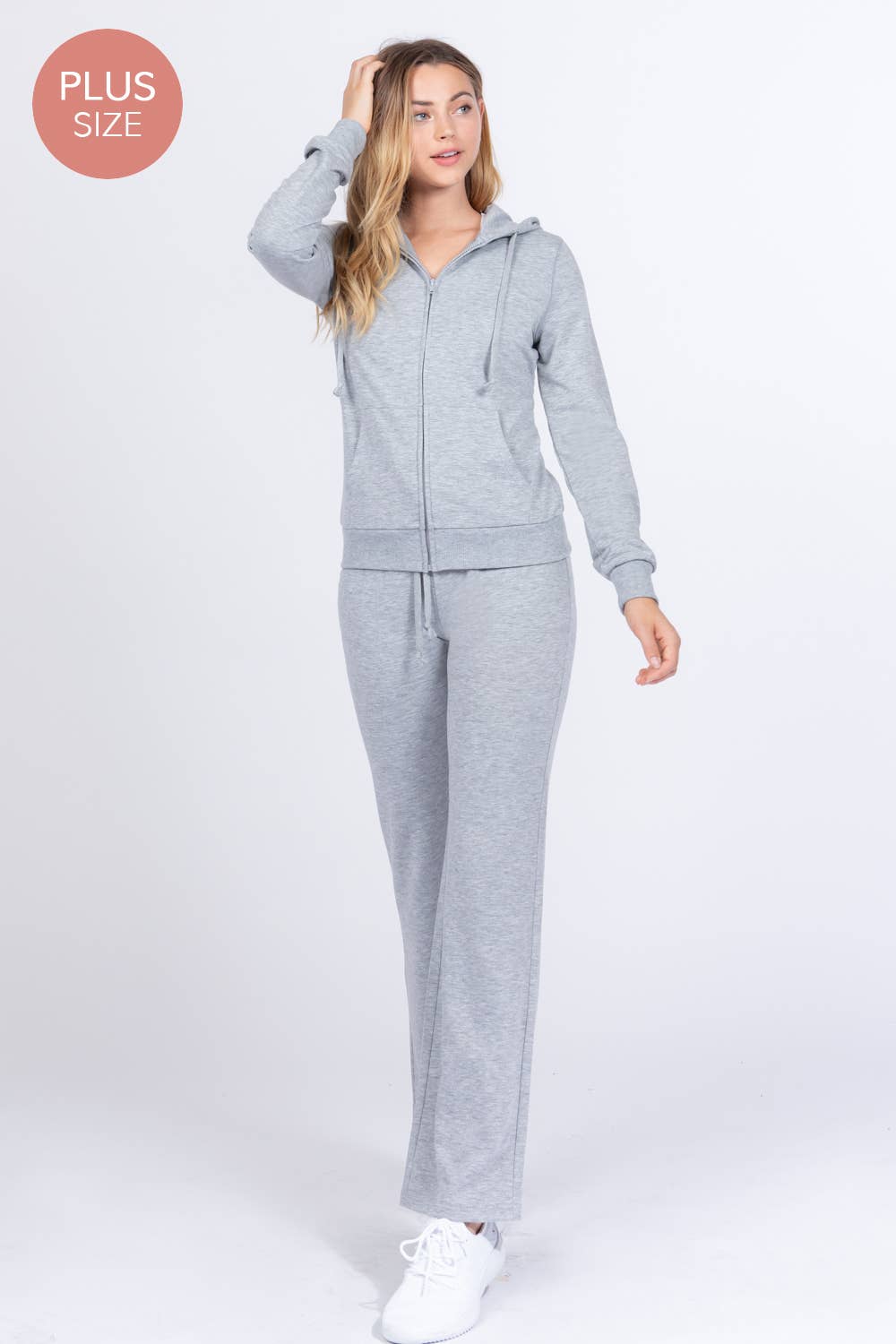 Active Basic | Active USA - Wholesale Lounge Set - Women's - [PLUS SIZE] Long Slv Hoodie Jacket & Pants Sweatsuit Set  22