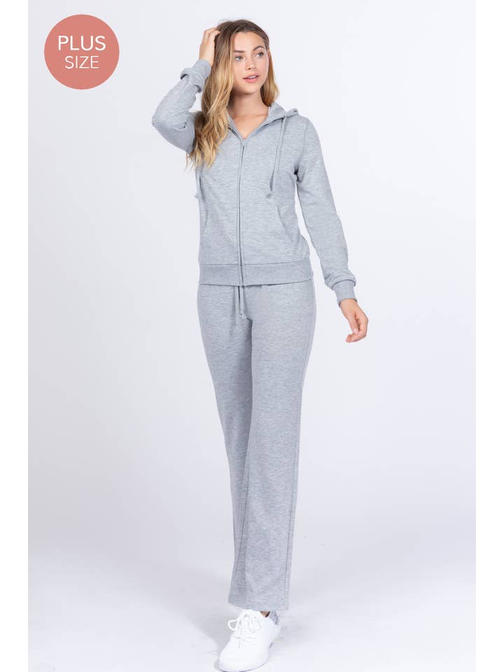 Active Basic | Active USA – Conjuntos Casual - Mulher por atacado – Conjunto de Moletom Plus Size com Jaqueta de Capuz Manga Longa e Calças22