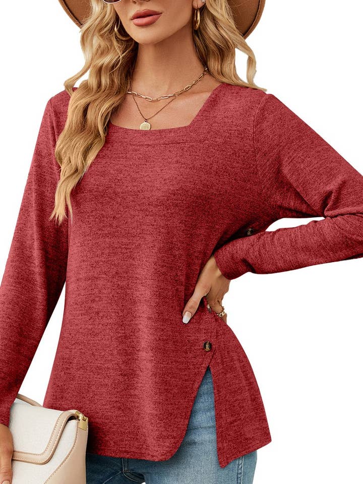 CWTTL1562_Blouse à manches longues et col en cœur pour la vente par NINEXIS