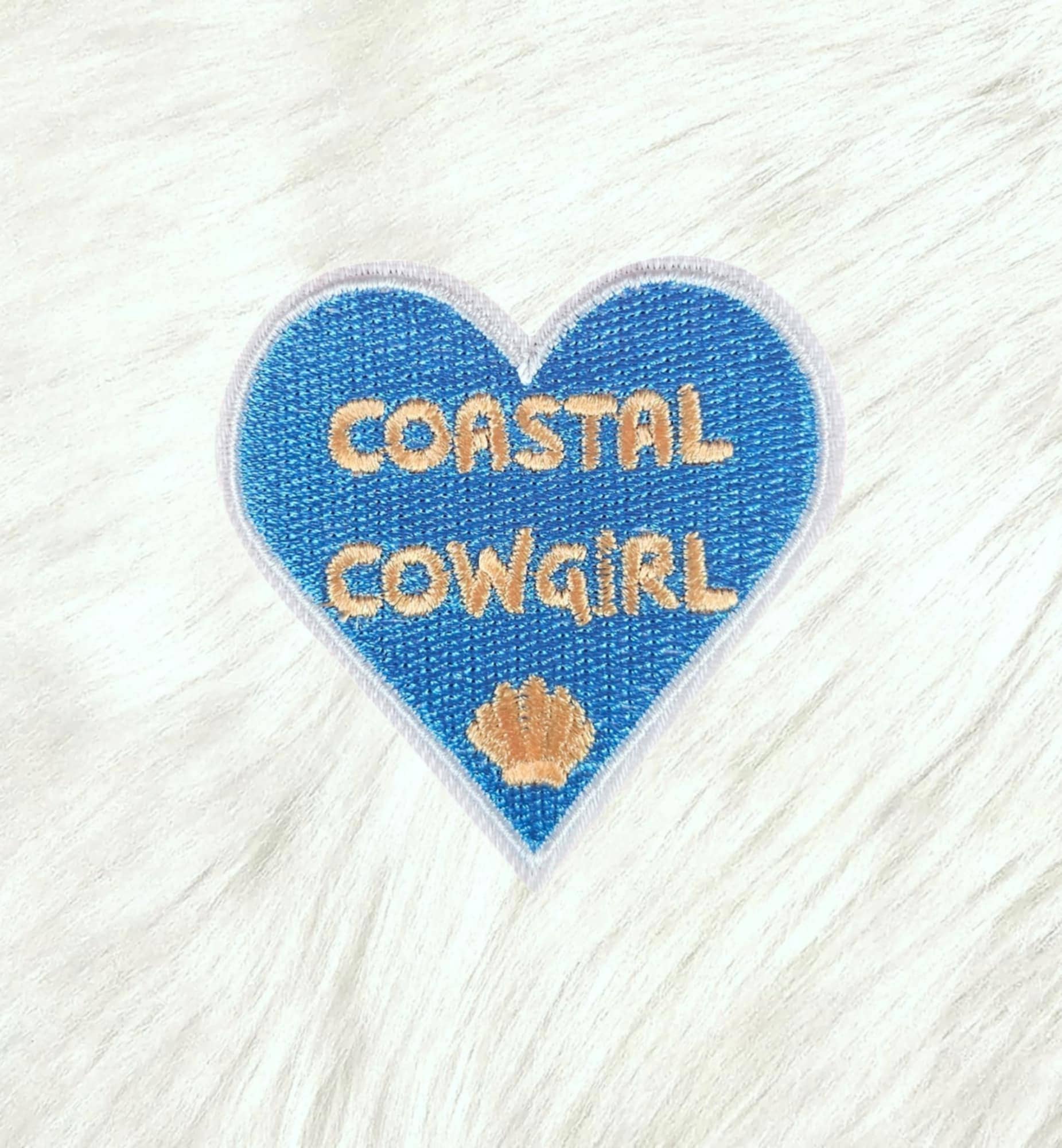 Scratch Decor - Wholesale Patch - Blue Coastal Cowgirl Heart w/ Seashell Iron On Patch
