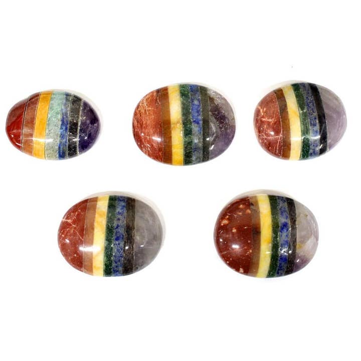 Rock Paradise - Wholesale Spiritual Stone/Crystal - Crystal Seven Chakra Worry Stone Slab - Thumb & Palm Stone