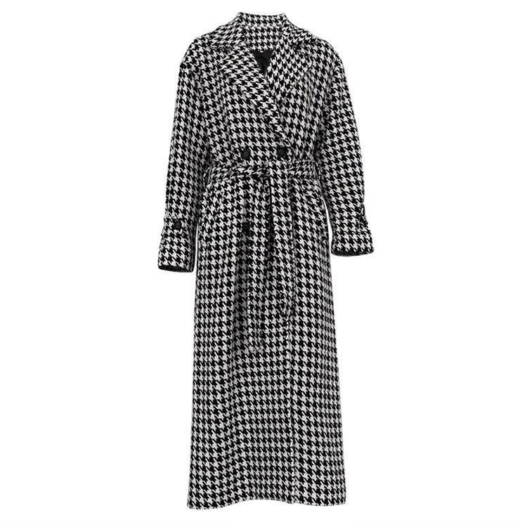 Black and white houndstooth long trench coat for wholesale on Faire10