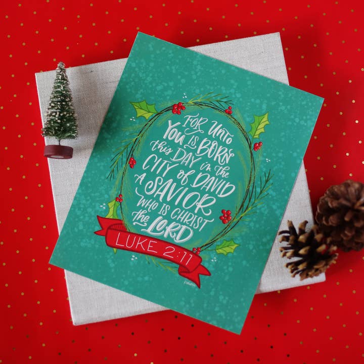 "Unto You is Born" scripture art print for wholesale by Krystal Whitten Studio