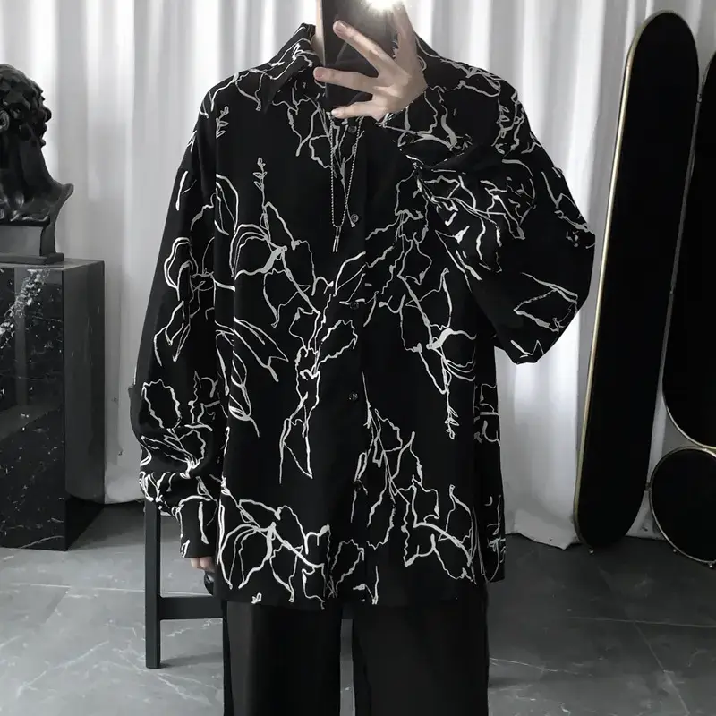 Black Men's Gothic Style Color Block Long Sleeve Casual Shirt for wholesale on Faire0