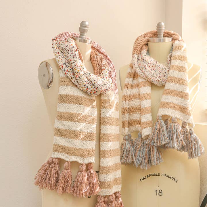 Leto Accessories - Wholesale Scarf - Women's - Boho Speckle Stripe Tassel Scarf 💗