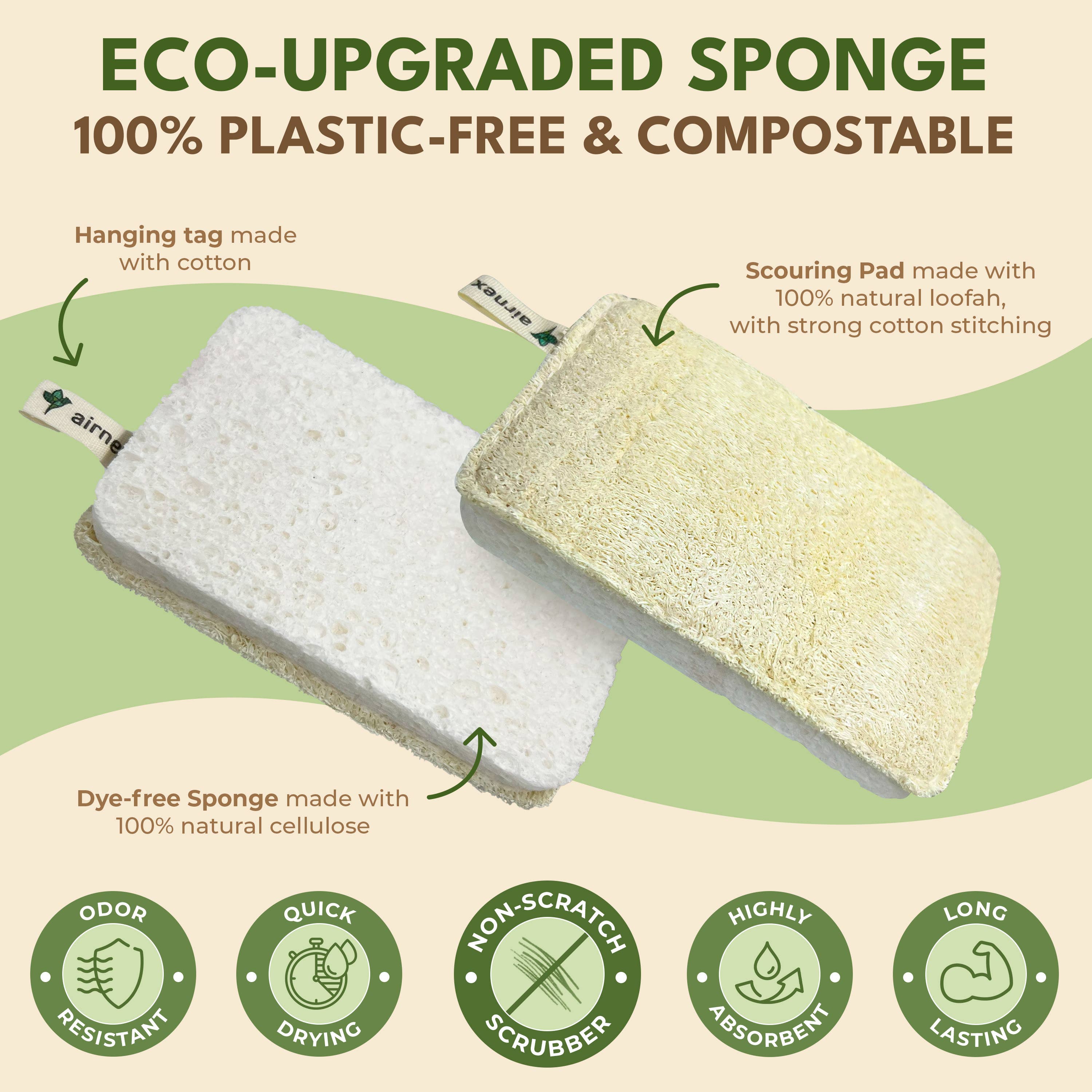 AIRNEX - Wholesale Cleaning Sponge - Kitchen Sponge with Zero Plastic - 1 Pack Loofah Sponges4